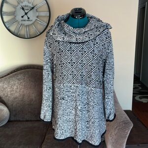 Style & Co. Sweater Womens Size  XL Black White Long Sleeve Cowl Neck